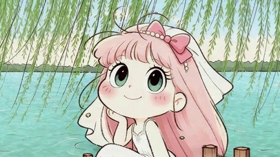 春天湖边女孩