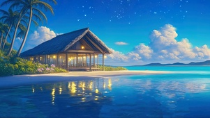 静谧度假沙滩夜景