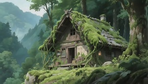 清新绿色森林木屋