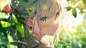 唯美治愈美少女清纯绿色花草动画
