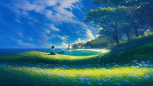 浪漫鲜花灯塔海岸