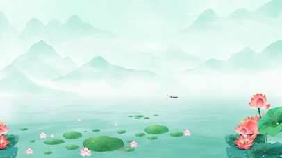 唯美荷花远山白云