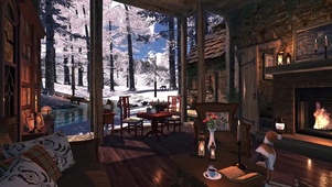 冬季森林小屋氛围
