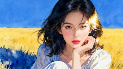 坐着草地女孩
