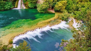 池塘风景，美景，瀑布