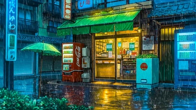 雨夜街边便利店