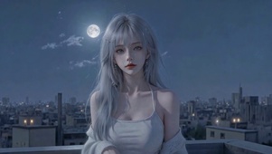 纯欲月夜天台银发少女