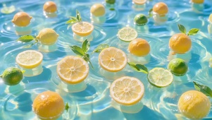 清凉泳池里的柠檬片