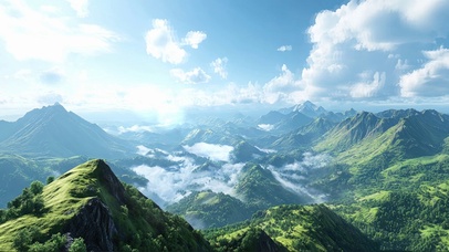 绿色护眼云雾山谷群峰