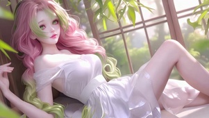 清纯白裙窗边美少女