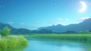 夜景星空树木河流夜色带鱼屏