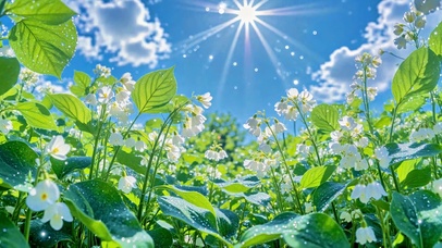 晴日白花清新治愈自然风景