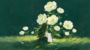 鲜花女孩猫咪
