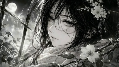 月夜樱花少女