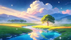 护眼夜景树木河流
