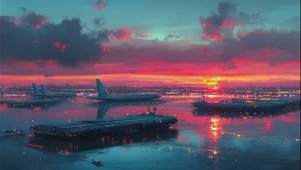 黄昏彩霞机场唯美风景