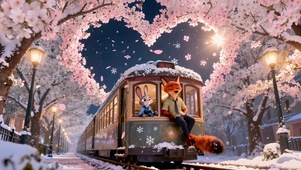 雪天樱花下浪漫列车行尼克和朱迪