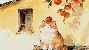 墙角柿子树猫咪