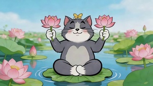 荷花池塘猫咪