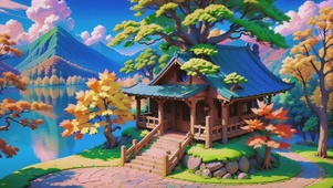 3D绿色护眼小木屋