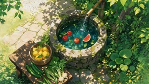 绿荫下泉水