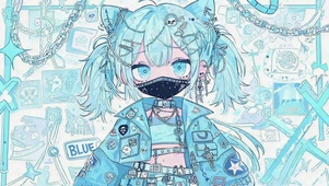 冰蓝潮酷猫耳二次元少女