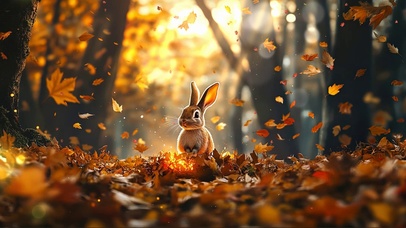 秋日静谧阳光森林兔子