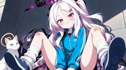 白发少女空崎阳奈与萌白猫