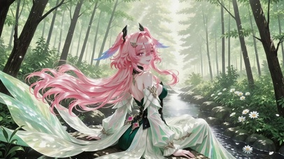 林间溪边女孩莉奈娅