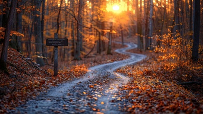 阳光落日枫林小径