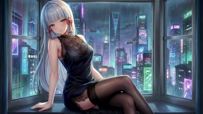 雨夜窗边的美女