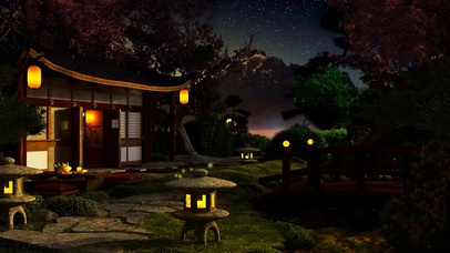 平静的夜晚日式花园