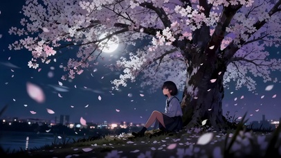 梦幻樱花树下女孩