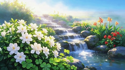 溪畔花语护眼壁纸