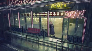 雨天店门口的少女