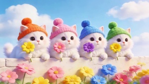 鲜花可爱猫咪