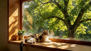 秋日窗边小猫