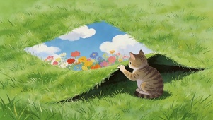 草甸看风景的猫咪