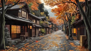 秋日萧瑟静谧冷清街道