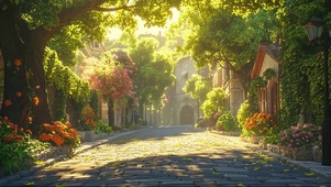 绿色夏日宁静午后街景