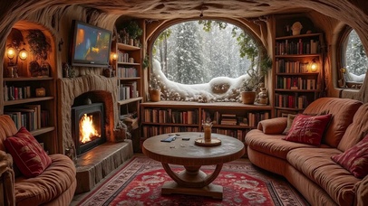 【雪景】温暖的石洞小屋