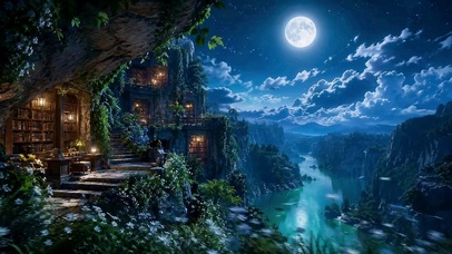 月夜溪畔静景