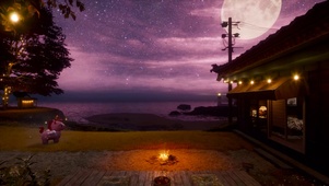 夜晚海边小屋