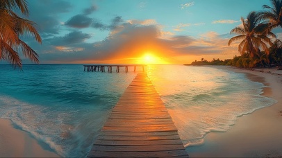 落日热带海滩码头