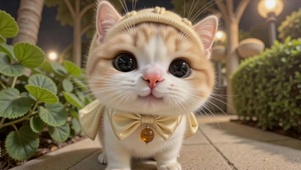 夜晚街头可爱奶橘小猫