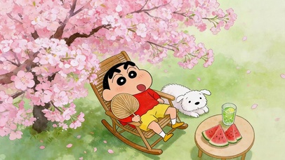 樱花下乘凉的蜡笔小新