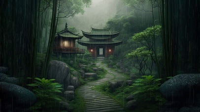 雨中的中式小屋