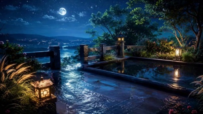 月下庭院夜景