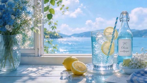 海畔窗边冰柠