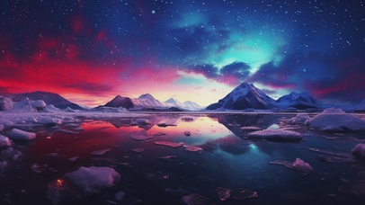 北极晚霞冰川美景